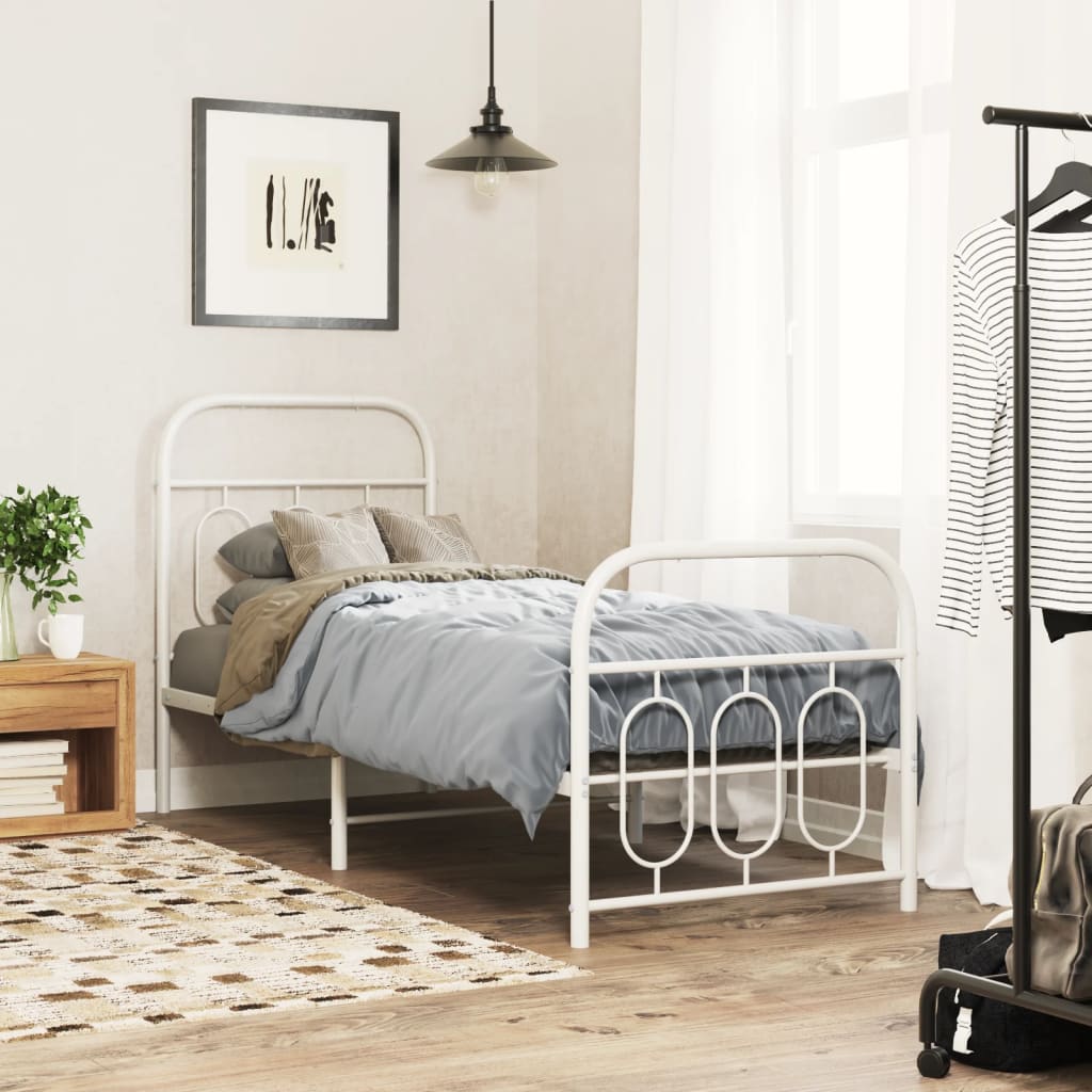 Metal Bed Frame with Headboard and Footboard White 75x190 cm Small Single