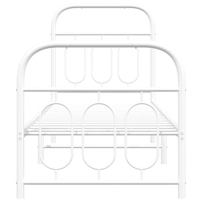 Metal Bed Frame with Headboard and Footboard White 75x190 cm Small Single