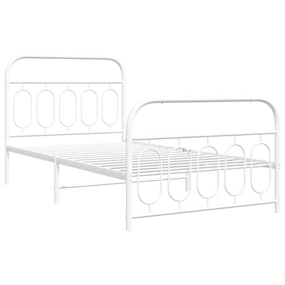 Metal Bed Frame with Headboard and Footboard White 100x190 cm