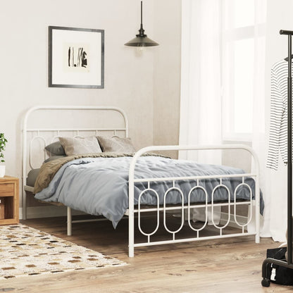 Metal Bed Frame with Headboard and Footboard White 100x190 cm