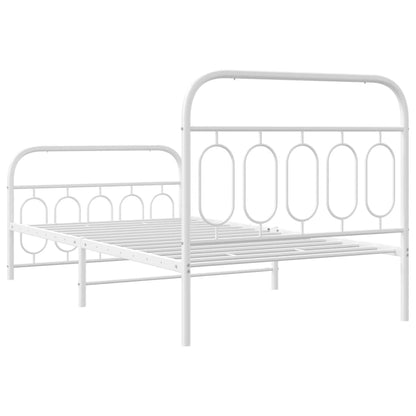 Metal Bed Frame with Headboard and Footboard White 100x190 cm