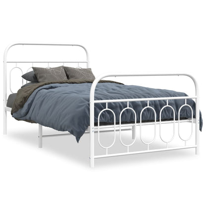 Metal Bed Frame with Headboard and Footboard White 100x190 cm