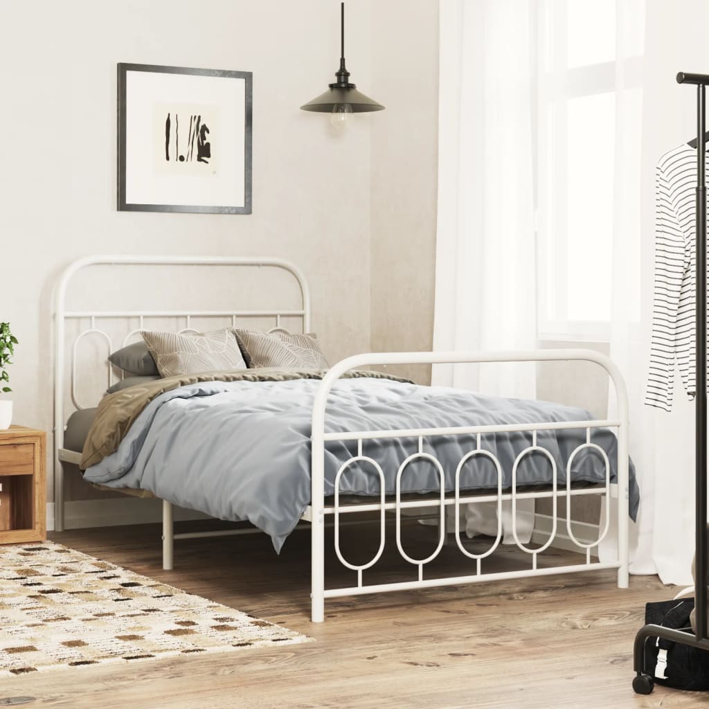 Metal Bed Frame with Headboard and Footboard White 100x200 cm