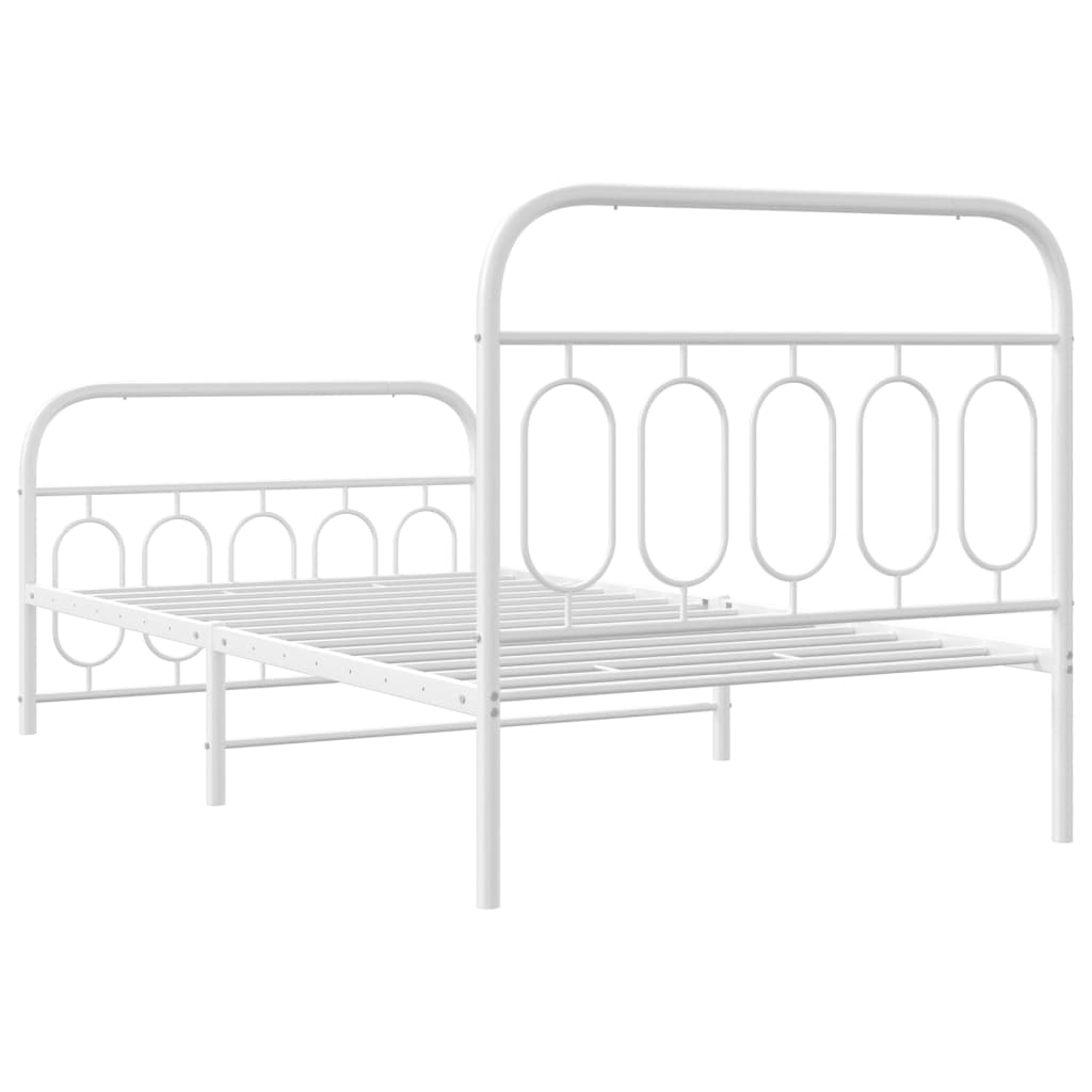 Metal Bed Frame with Headboard and Footboard White 100x200 cm