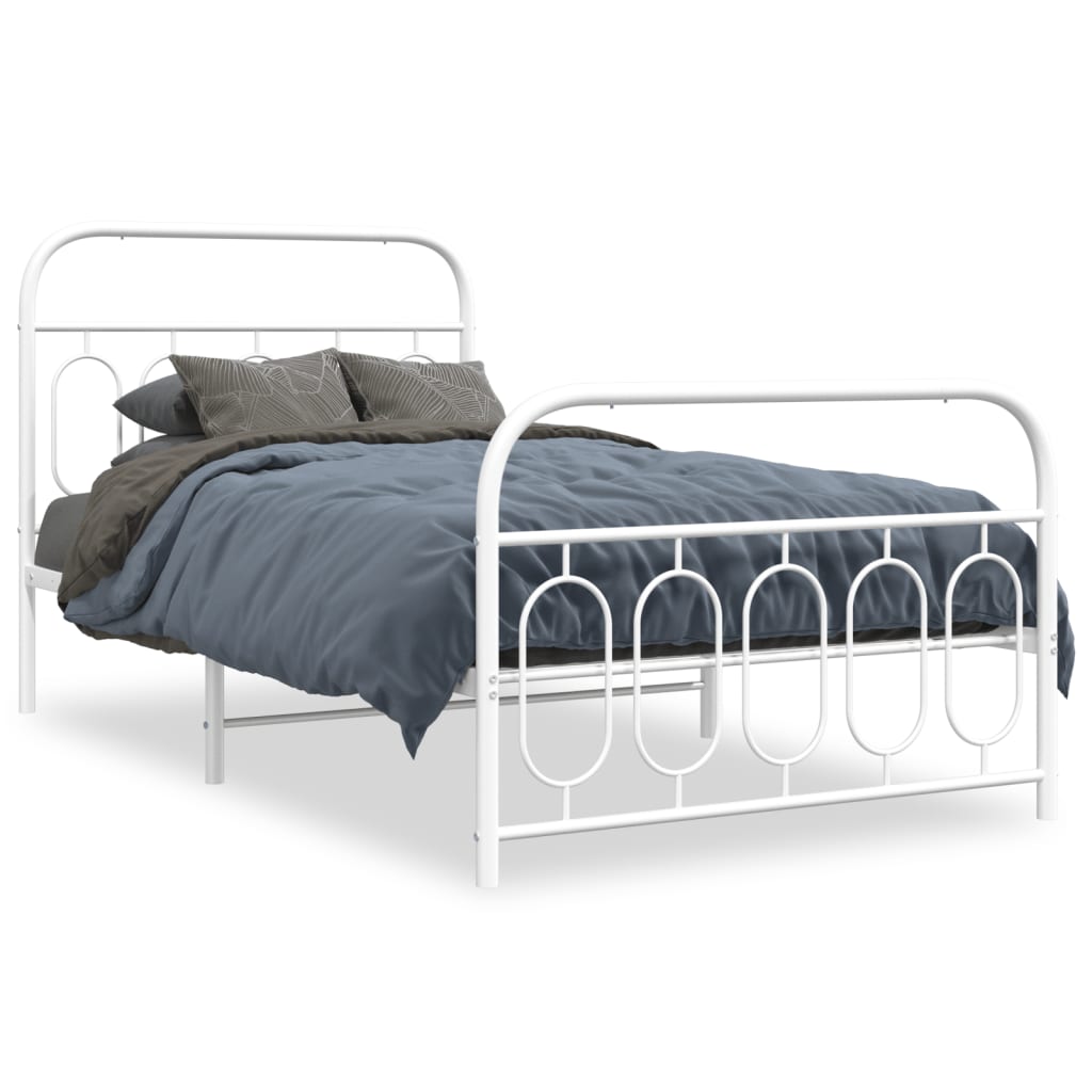 Metal Bed Frame with Headboard and Footboard White 107x203 cm