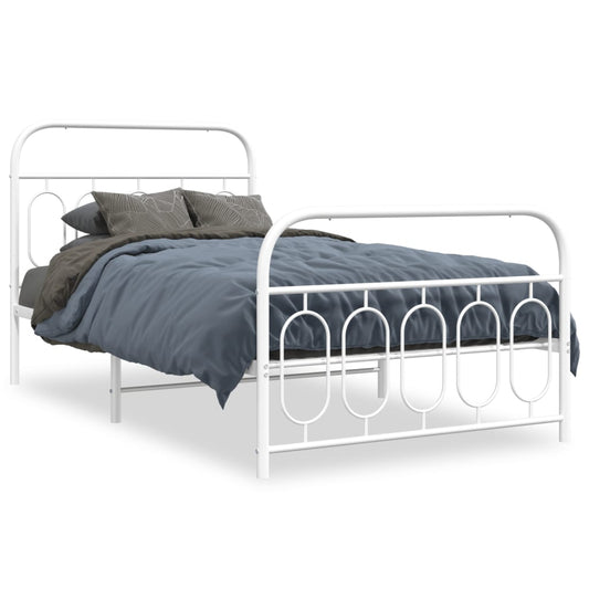 Metal Bed Frame with Headboard and Footboard White 107x203 cm