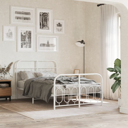 Metal Bed Frame with Headboard and Footboard White 120x200 cm