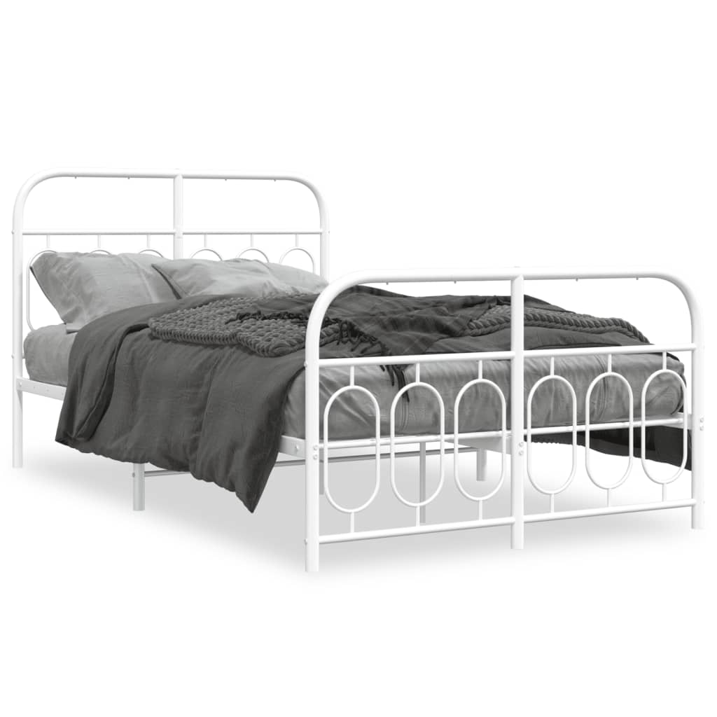 Metal Bed Frame with Headboard and Footboard White 120x200 cm