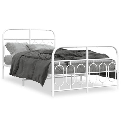 Metal Bed Frame with Headboard and Footboard White 120x200 cm