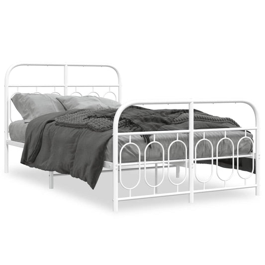 Metal Bed Frame with Headboard and Footboard White 120x200 cm