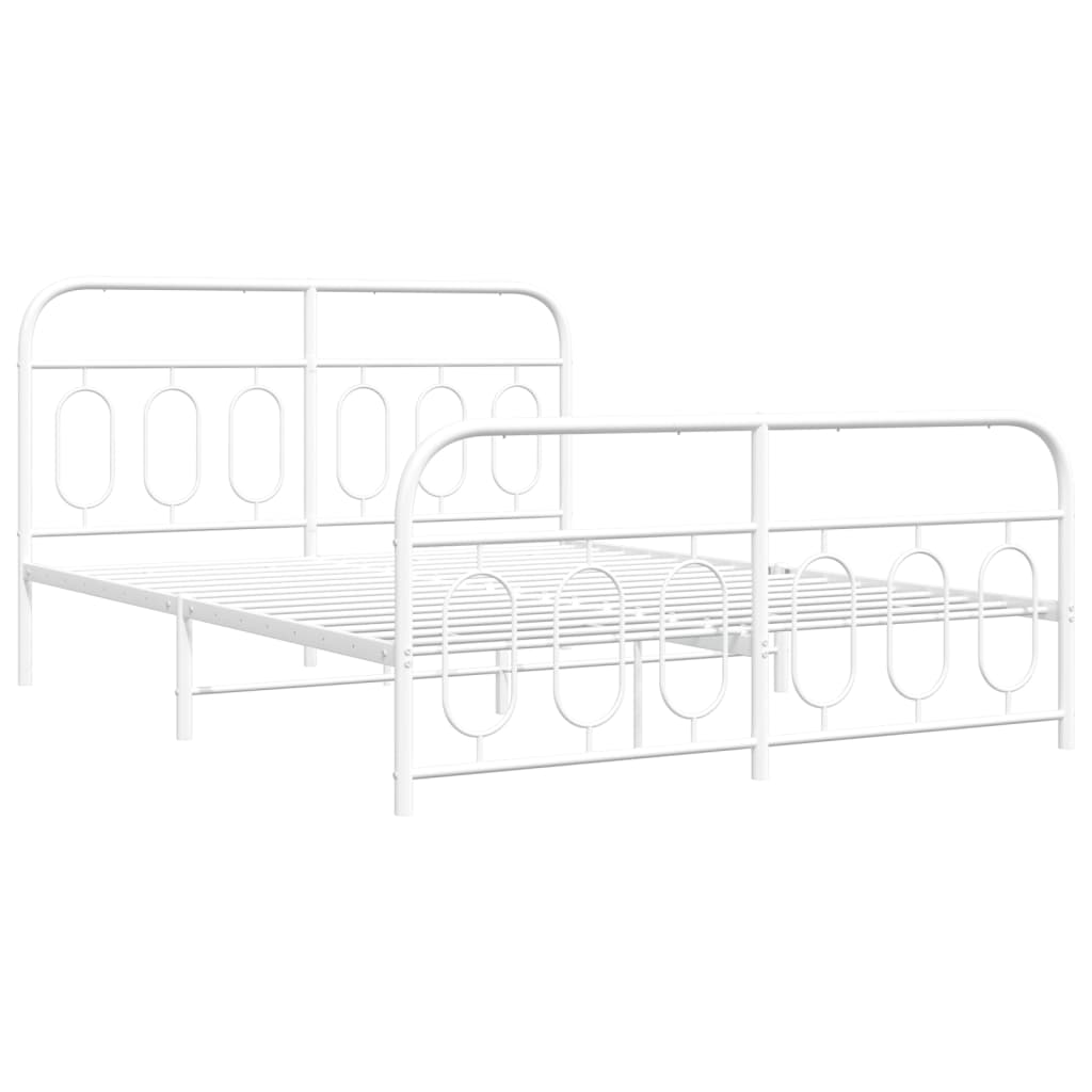 Metal Bed Frame with Headboard and Footboard White 135x190 cm Double