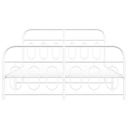 Metal Bed Frame with Headboard and Footboard White 135x190 cm Double