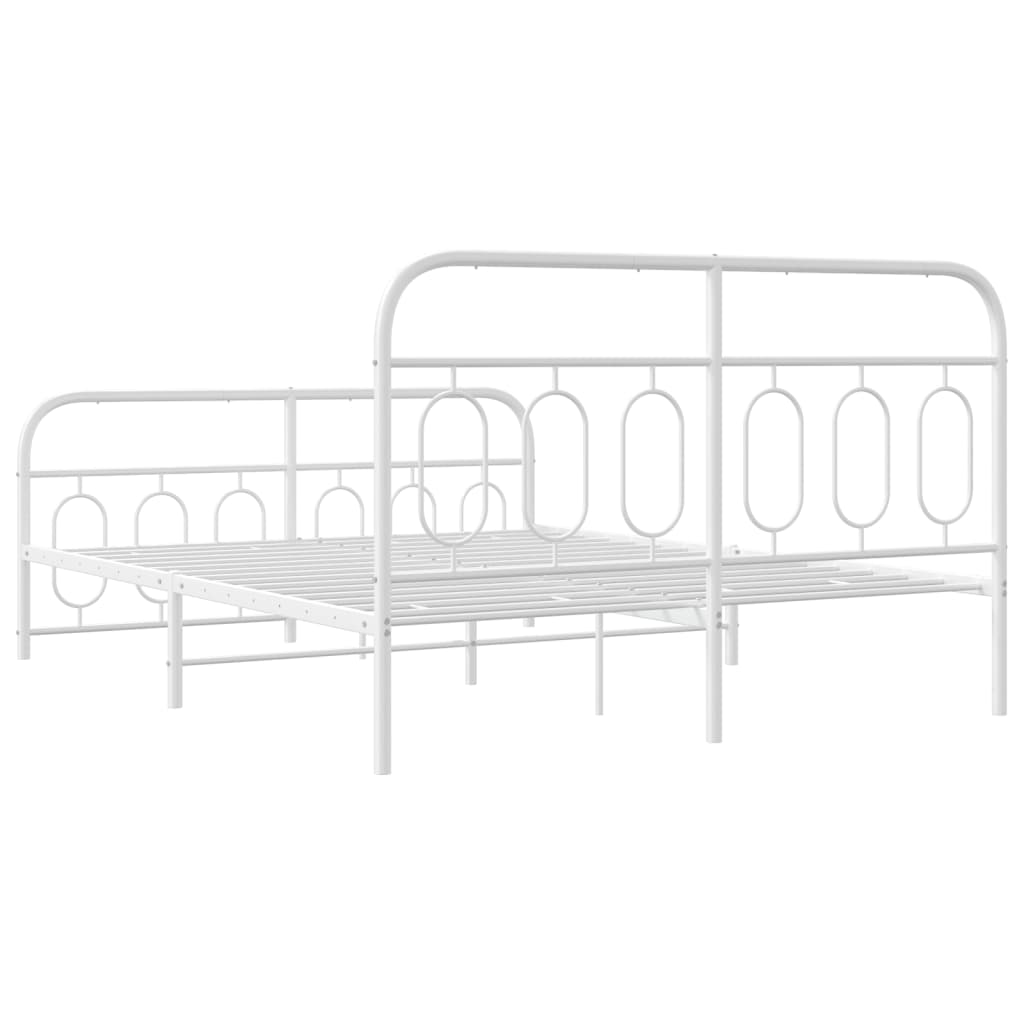 Metal Bed Frame with Headboard and Footboard White 135x190 cm Double