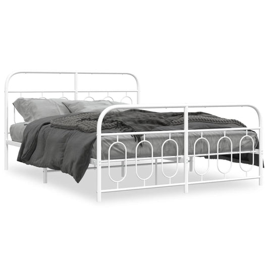 Metal Bed Frame with Headboard and Footboard White 135x190 cm Double