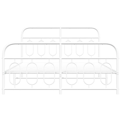 Metal Bed Frame with Headboard and Footboard White 140x190 cm