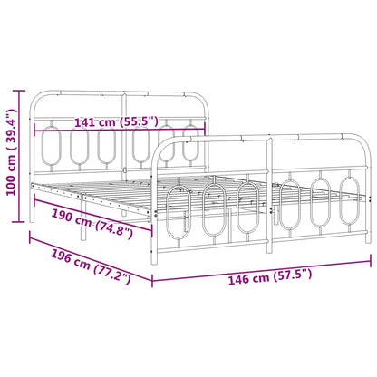 Metal Bed Frame with Headboard and Footboard White 140x190 cm