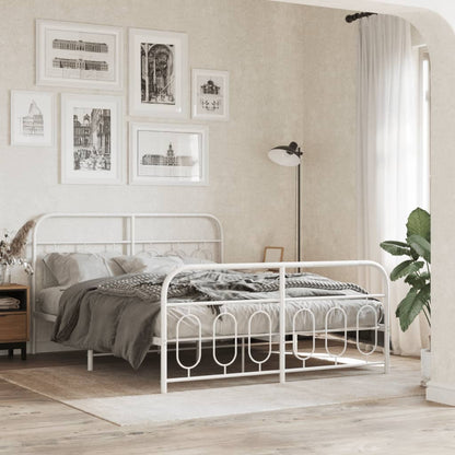 Metal Bed Frame with Headboard and Footboard White 150x200 cm King Size