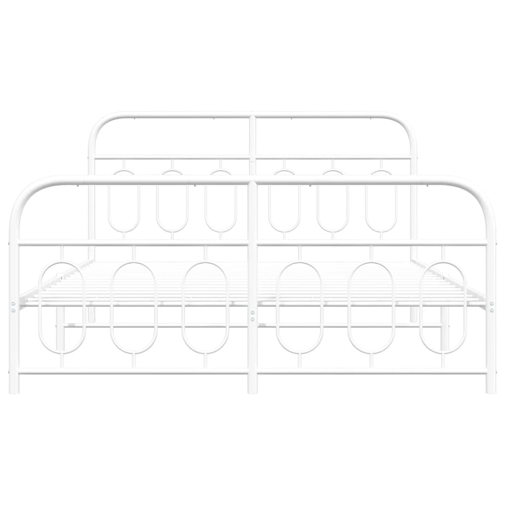 Metal Bed Frame with Headboard and Footboard White 150x200 cm King Size