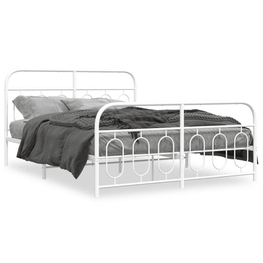 Metal Bed Frame with Headboard and Footboard White 150x200 cm King Size