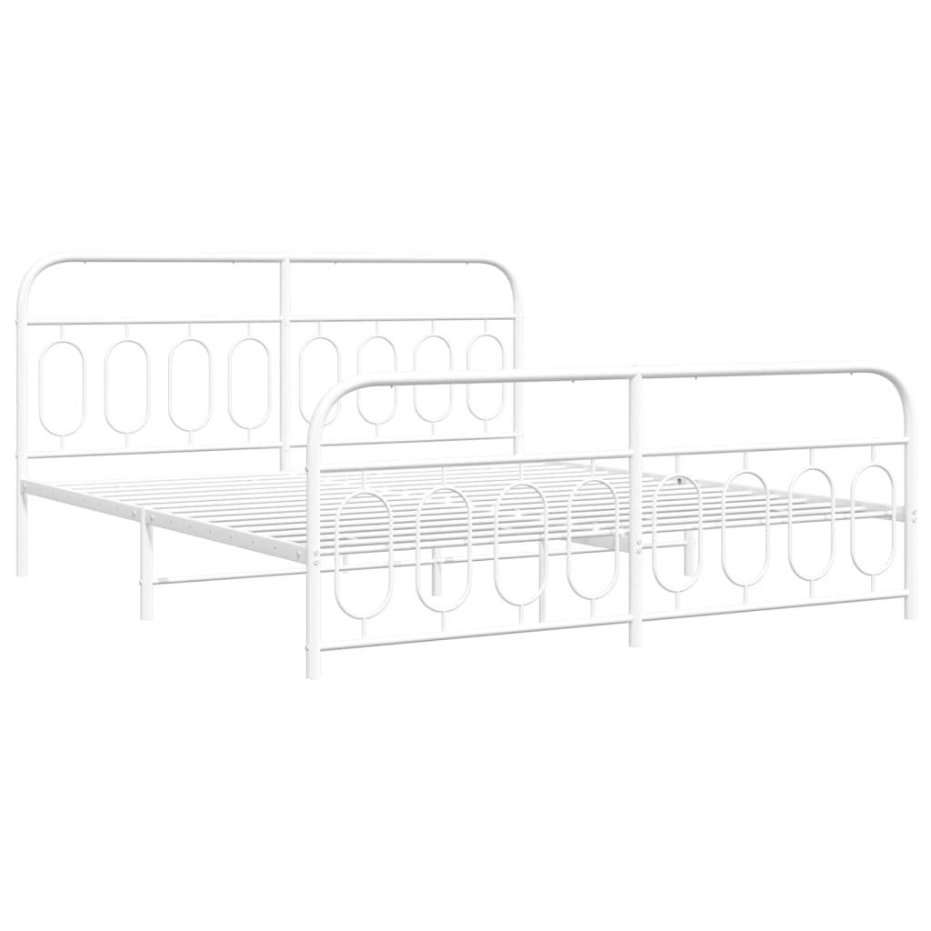 Metal Bed Frame with Headboard and Footboard White 160x200 cm