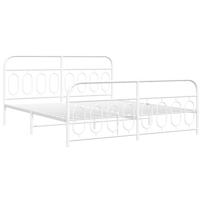 Metal Bed Frame with Headboard and Footboard White 160x200 cm