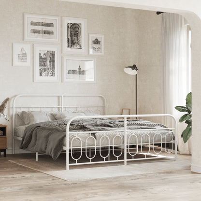 Metal Bed Frame with Headboard and Footboard White 160x200 cm