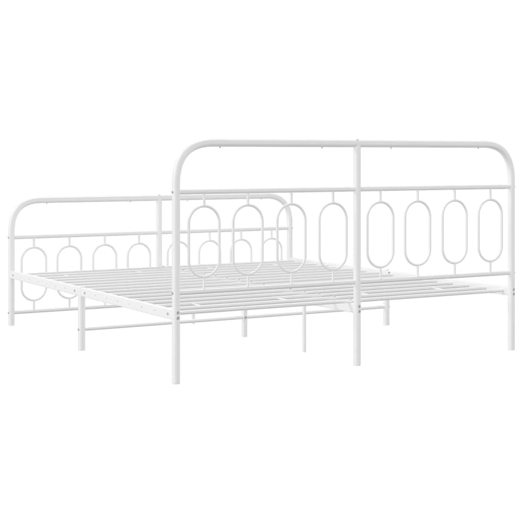 Metal Bed Frame with Headboard and Footboard White 160x200 cm