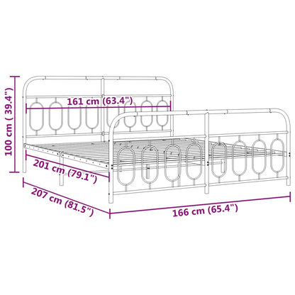 Metal Bed Frame with Headboard and Footboard White 160x200 cm