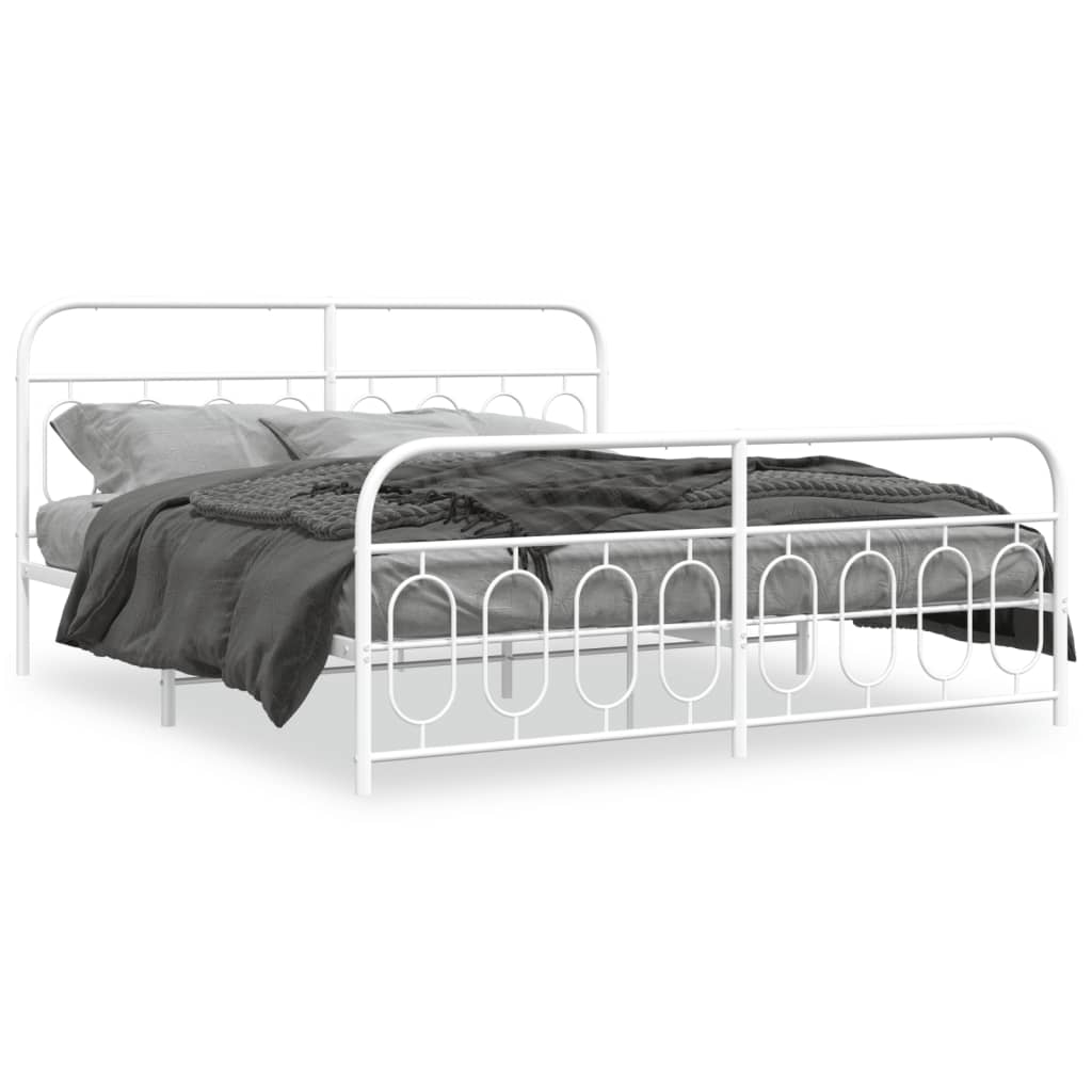 Metal Bed Frame with Headboard and Footboard White 160x200 cm