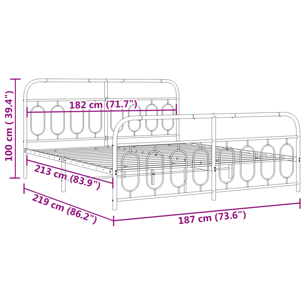 Metal Bed Frame with Headboard and Footboard White 183x213 cm