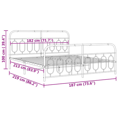 Metal Bed Frame with Headboard and Footboard White 183x213 cm