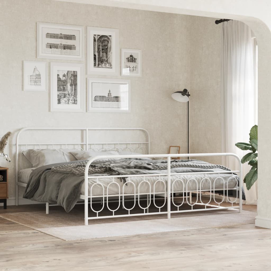 Metal Bed Frame with Headboard and Footboard White 200x200 cm