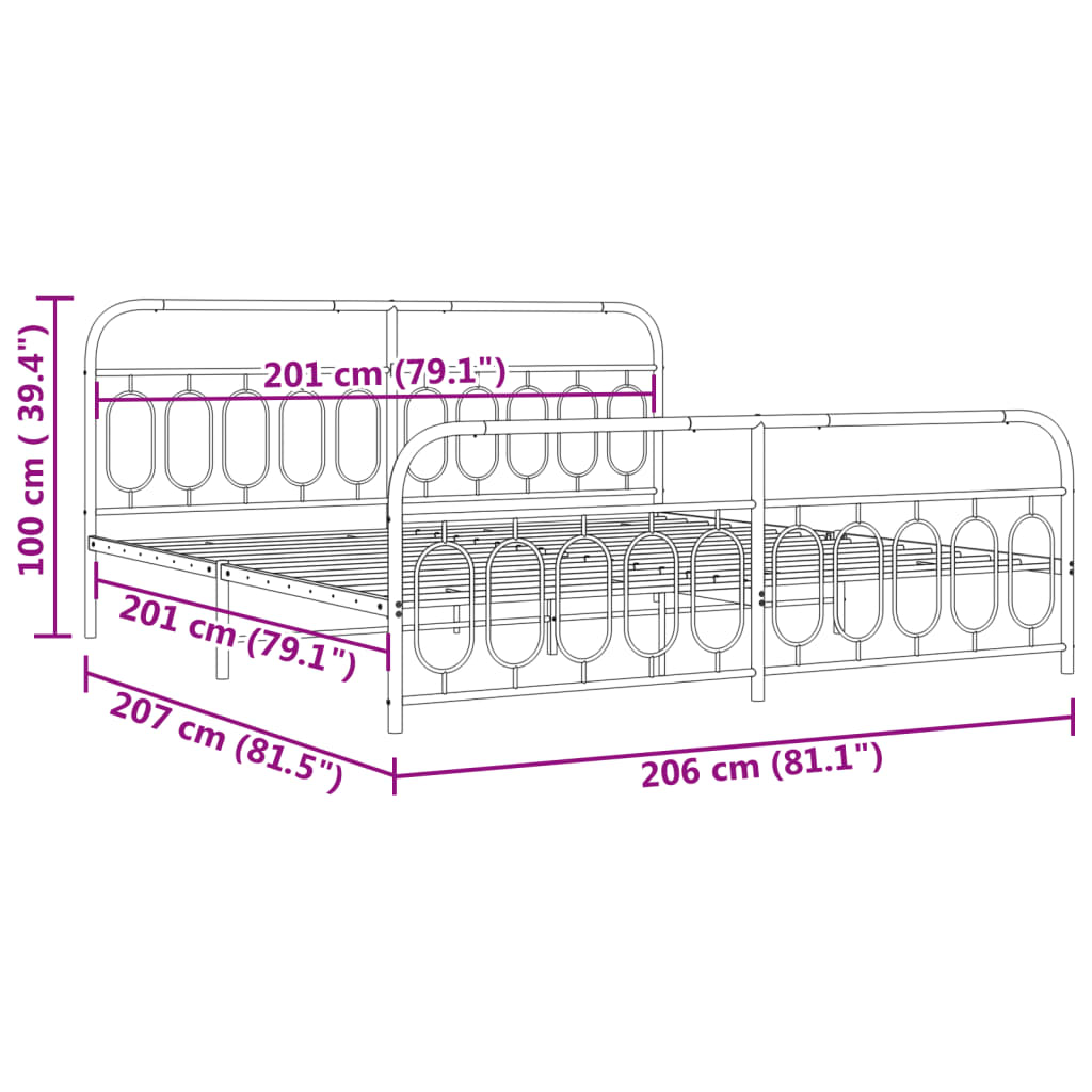 Metal Bed Frame with Headboard and Footboard White 200x200 cm