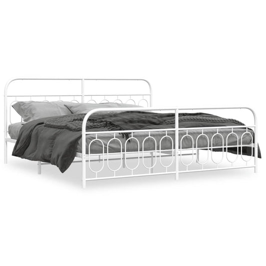 Metal Bed Frame with Headboard and Footboard White 200x200 cm