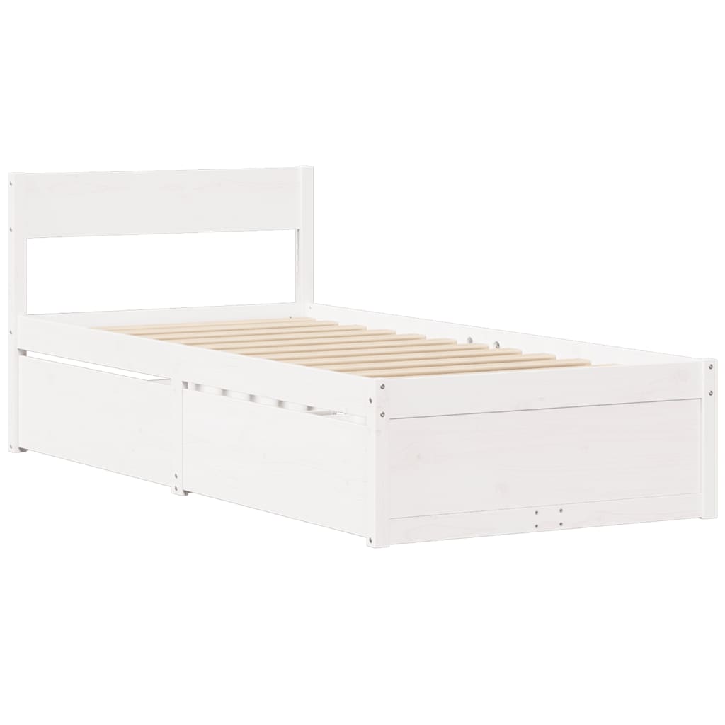 Bed Frame with Drawers White 90x200 cm Solid Wood Pine