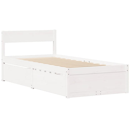 Bed Frame with Drawers White 90x200 cm Solid Wood Pine