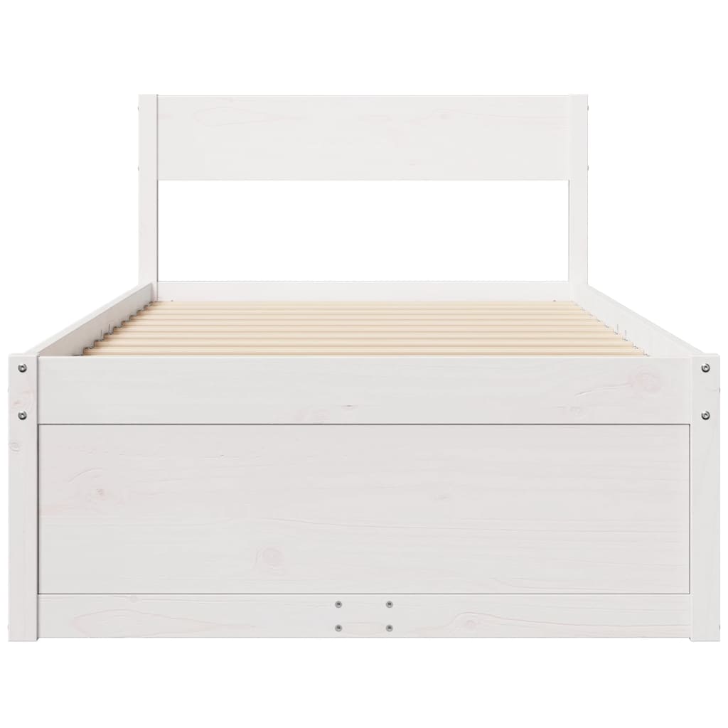 Bed Frame with Drawers White 90x200 cm Solid Wood Pine