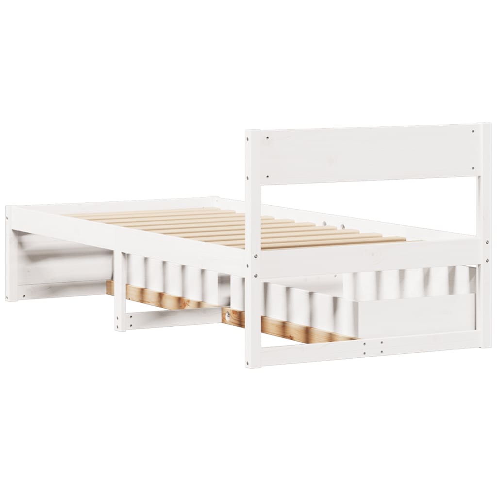 Bed Frame with Drawers White 90x200 cm Solid Wood Pine