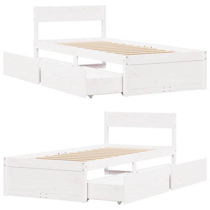 Bed Frame with Drawers White 90x200 cm Solid Wood Pine