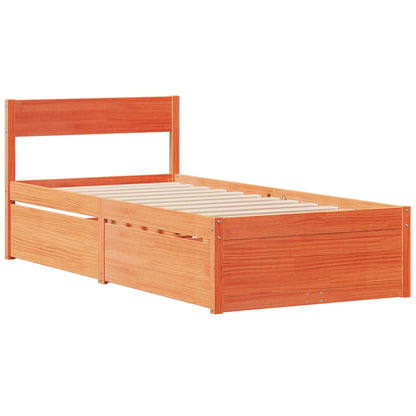 Bed Frame with Drawers Wax Brown 90x200 cm Solid Wood Pine