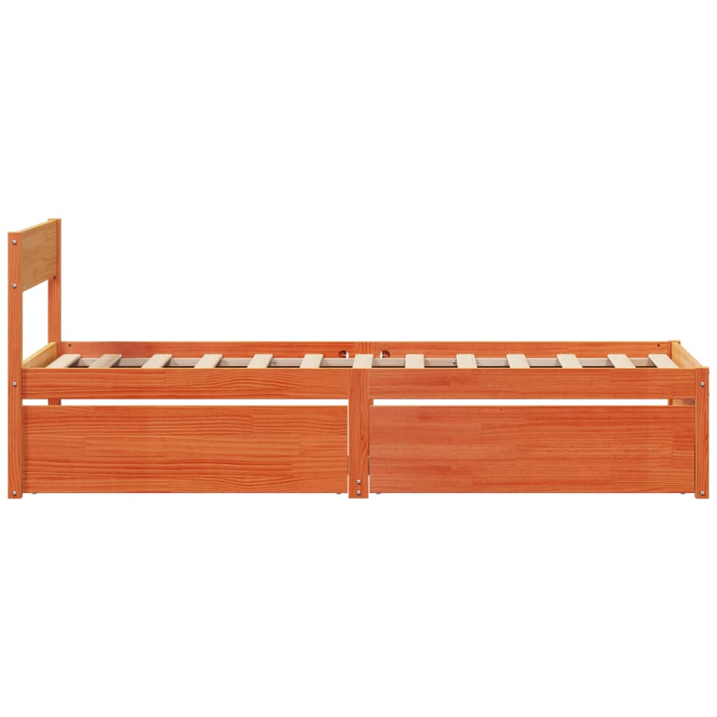 Bed Frame with Drawers Wax Brown 90x200 cm Solid Wood Pine