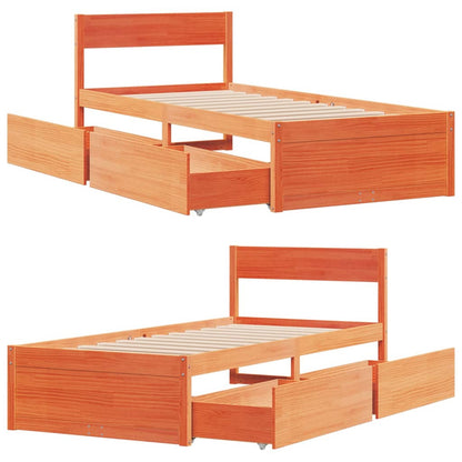 Bed Frame with Drawers Wax Brown 90x200 cm Solid Wood Pine