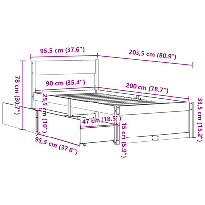 Bed Frame with Drawers Wax Brown 90x200 cm Solid Wood Pine