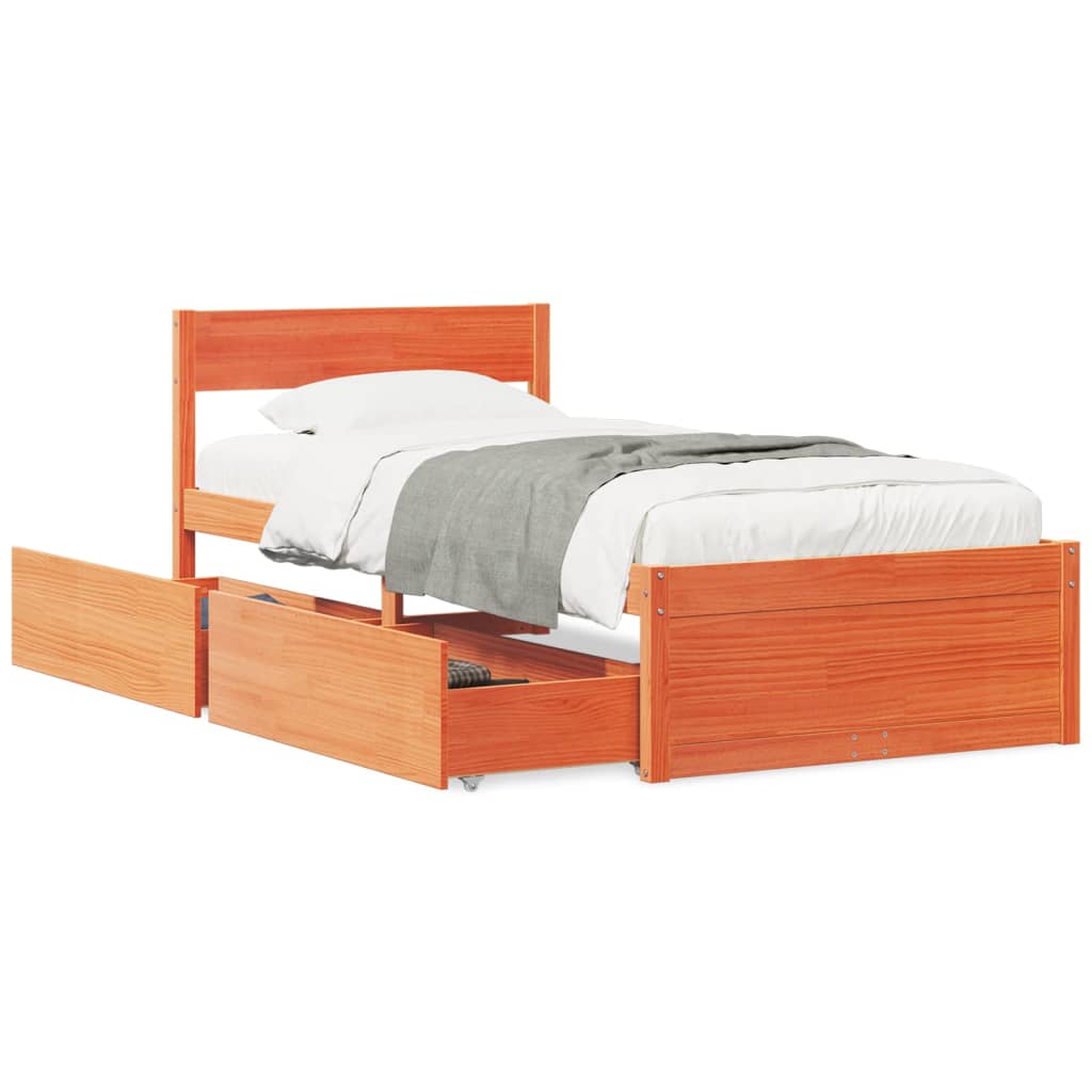 Bed Frame with Drawers Wax Brown 90x200 cm Solid Wood Pine