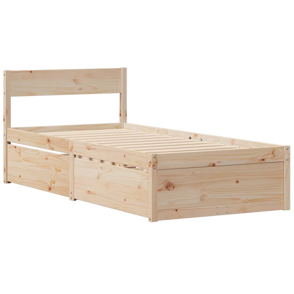 Bed Frame with Drawers 90x190 cm Single Solid Wood Pine