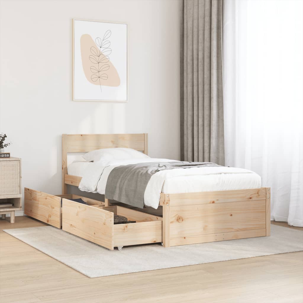 Bed Frame with Drawers 90x190 cm Single Solid Wood Pine