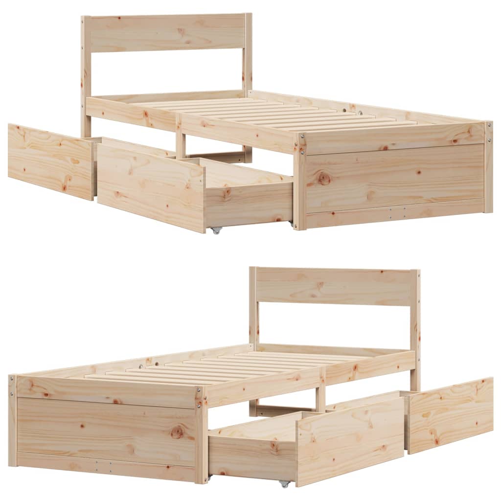 Bed Frame with Drawers 90x190 cm Single Solid Wood Pine