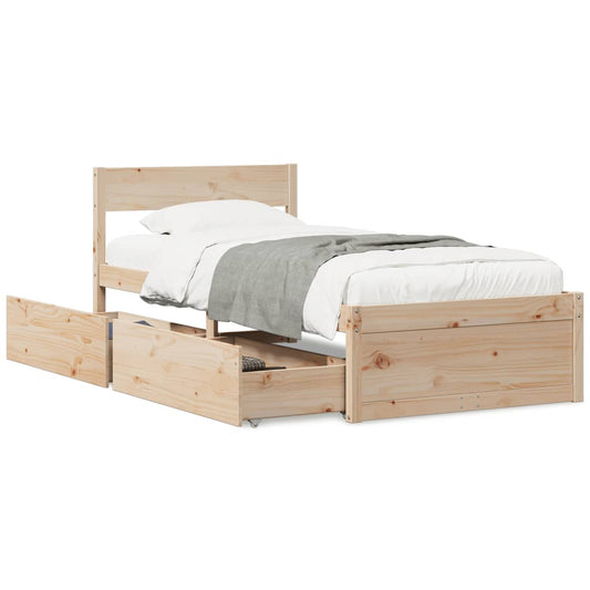 Bed Frame with Drawers 90x190 cm Single Solid Wood Pine