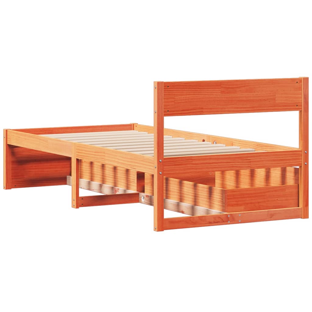 Bed Frame with Drawers Wax Brown 90x190 cm Single Solid Wood Pine