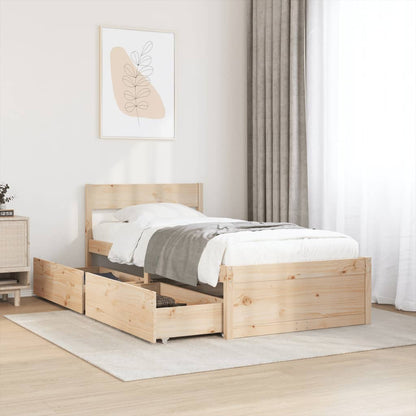 Bed Frame with Drawers 75x190 cm Small Single Solid Wood Pine